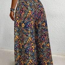 Plus Size Floral Printed Wide Leg Casual Vacation Pants Fall Cloth For Women - Multicolor - Ver 3
