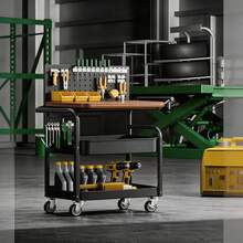 Heavy-Duty Mobile Tool Cart, Three-Tier Multi-Functional Tool Storage Cart, Equipped With Pegboard Storage Rack, Solid Wood Workbench, And Lockable Caster Wheels. Suitable For Garages, Workshops, Auto Repair Shops, And Warehouses. Industrial-Grade Storage Rack. - White - View 6