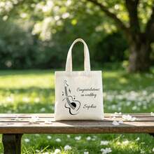 Bolsa de lona personalizable con texto de cumpleaños y nombre, bolsa de lona beige con patrón minimalista de guitarra, regalo de cumpleaños, bolso de mano para uso diario, regalo pensado para novia, amigos, bolsa de lona artística personalizada - Beis - Ver 5