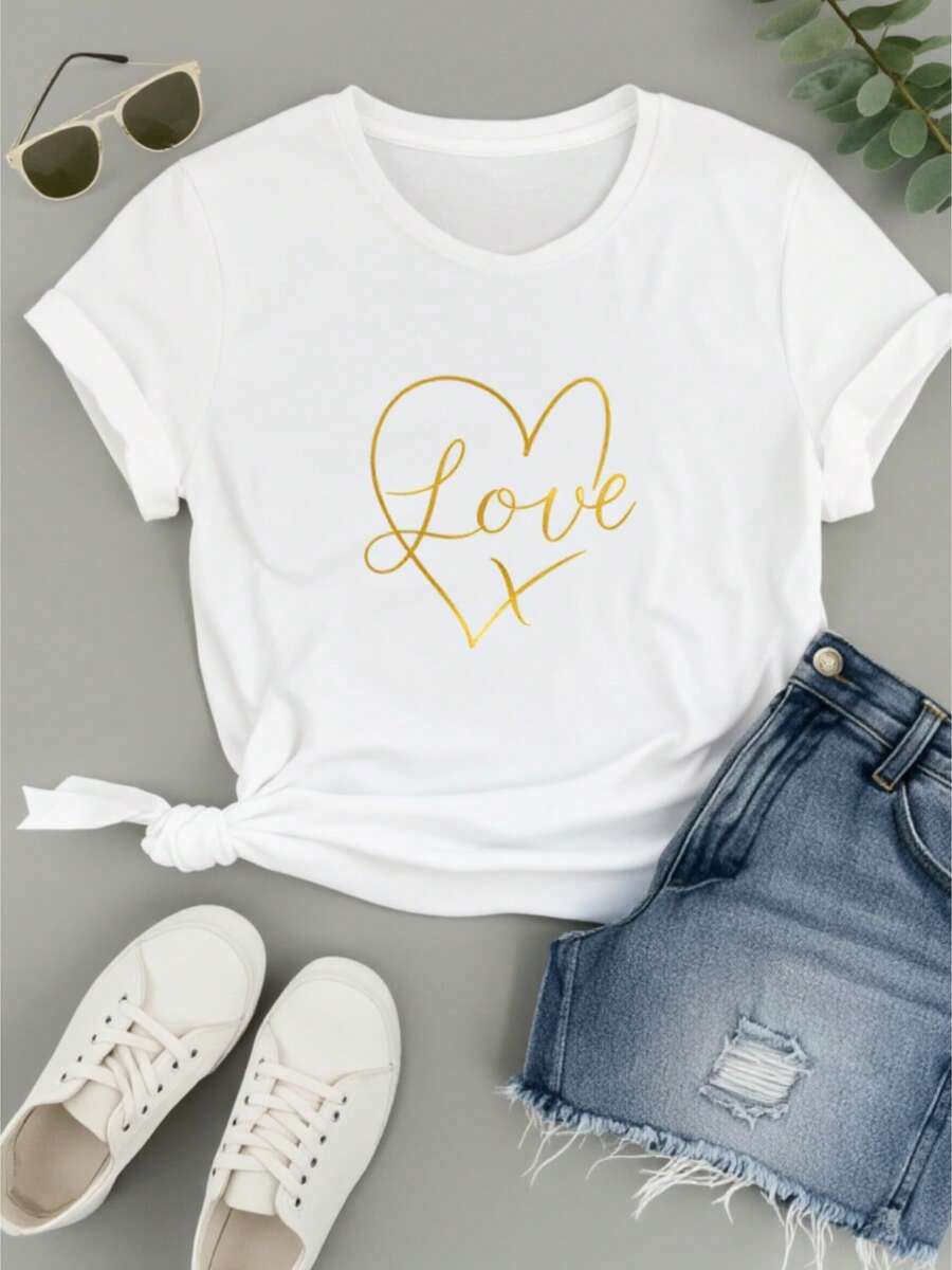 Camiseta de manga corta de cuello redondo blanco de mujer, una camiseta de verano casual que es suave y transpirable, perfectara casa, vies y - un regalo elegante para el Día de la Madre y lascua en una moda cajera minimalista
