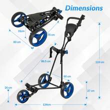 GOFLAME Folding Golf Pull Trolley 3-Wheel Golf Push Cart With Scoreboard Storage Net Umbrella & Cup Holder - Blue - View 2