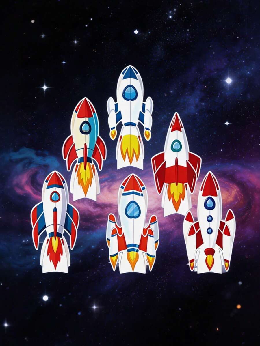 一套太空火箭桌面3D摆件，精致逼真的立体造型，派对装饰，逼真的太空火箭模型设计，场景布置，提升氛围的摆件展示，适合生日派对装饰，便携精致的家居布置配件，可爱的桌面装饰，营造派对氛围。 - 均碼 - 查看 1