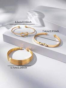 Set de 3 piezas de brazaletes abiertos minimalistas y de moda para mujer, aptos para uso diario - multicolor - Ver 4