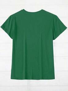 Camiseta casual de mujer de cuello redondo y manga corta con estampado de letras y limones - Verde - Ver 2