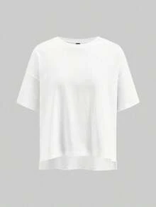 Camiseta holgada de estilo minimalista casual para mujer, con parte delantera corta y parte trasera larga, versátil para usar en la calle, adecuada para primavera y verano - Blanco 4 - Ver 8