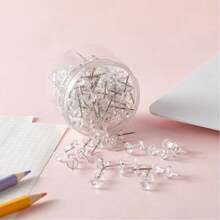 100 Pcs Basics Push Pins Tacks, Steel Point, Clear Plastic Head, For Cork Board, Bulletin Board, Maps, Photos, Posters, And Craft Projects - A - View 2