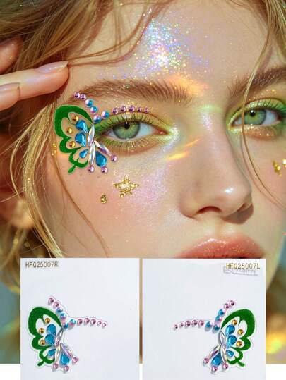 1 pieza Pegatina de joya de ojo de diamante de imitación - Pegatina de diamante de imitación de mariposa de medio ojo, gemas faciales autoadhesivas, pegatina de maquillaje facial para el escenario, adecuada para salidas diarias, festivales y fiestas, maquillaje facial, conveniente y reutilizable, embellece el maquillaje de ojos para realzar la sofisticación del maquillaje