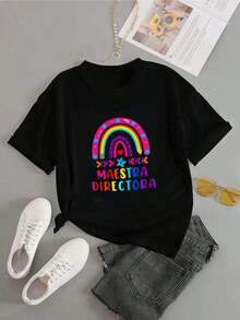 1 Piece Women's Blouses Beautiful Blouses For Women Elegant Women's Clothing Rainbow Master Director Blouses 180G White And Rainbow Print High Quality Basic Round Neck Loose Fit For Men And Women Breathable Versatile Machine Washable Comfortable Size S ~ 3XL Daily Casual Sporty Essential Summer Suitable For Spring, Summer And Autumn Maija Women - 黑色 - 查看 5