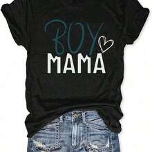 1 pieza de camiseta para mujer con estampado "Madre de Niño", negra con corazón azul y verde y letras blancas, de corte holgado, cuello redondo y manga corta, camisa casual para uso diario, como regalo para el Día de la Madre, ropa "Madre de Niño", cómoda para todas las estaciones, adecuada para uso diario, estructura duradera, material ligero, ropa para madres, diseño impecable, para ir al trabajo, rendimiento de secado rápido, ropa de viaje, 180g de algodón 100%. - Negro - Ver 7