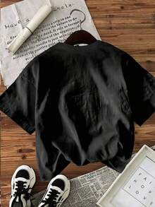 Women's Casual Short-Sleeved Crew Neck T-Shirt With A Relaxed Fit, Pullover Style. Made From 100% Cotton, It's Comfortable, Breathable, Machine Washable, And Easy To Care For. It Features A Simple Yet Stylish "Brooklyn New York" Print. This New Summer 2026 Blouse Is Perfect For Travel And Everyday Wear, And Is Designed Specifically For Women. Y2Y-Summer Clothing - 黑色 - 查看 2