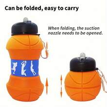 1pc 550ml/18.6oz Basketball Shaped Sports Water Bottle Folding Silicone - Portable Foldable Water Bottle With Hook- Leak Proof Water Bottle DDXL - màu xanh lá - Xem 5