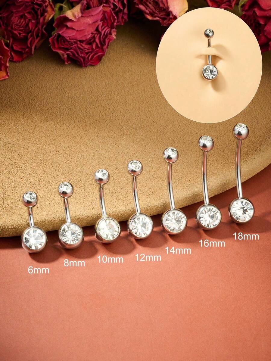 1 chiếc khuyên rốn đá CZ bằng thép không gỉ, khuyên rốn ren trong, cỡ 14G, trang sức xỏ rốn cho nam và nữ, kích thước 6mm 8mm 10mm 12mm 14mm 16mm 18mm - trắng - Xem 1