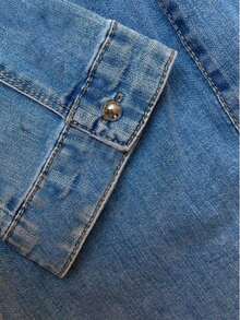 Blue denim tunic with belt, Tunic with belt, Button collar, Straight cut, Half-round hem, Length below the hips - 藍色 - 查看 5
