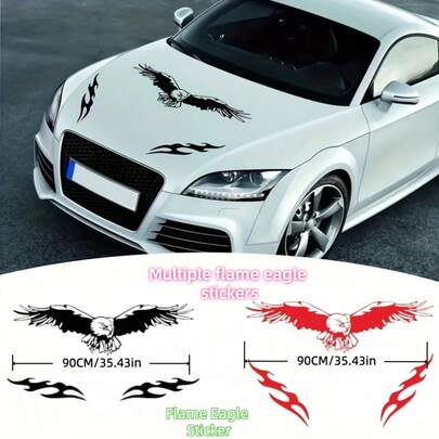 1 miếng dán hình đại bàng lửa cho ngoại thất xe hơi & xe máy, decal trang trí nắp capo & cửa xe, màng PVC chống thấm nước tự dính, dễ dán và dễ bóc.