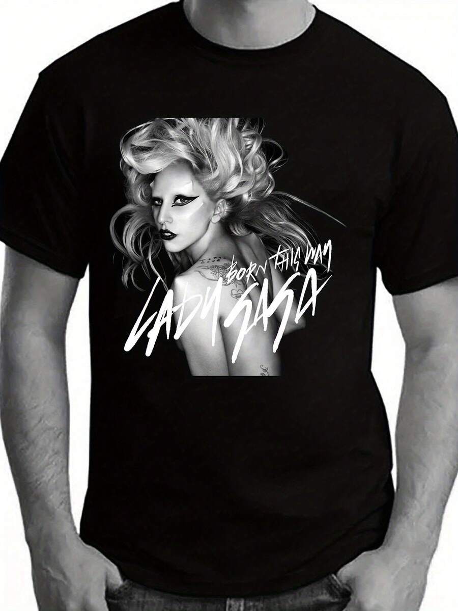 Camiseta Gráfica de la Gira Monster Ball de Lady  - Camiseta de Algodón Negra de Talla Grande con Estampado de la Cantante Icónica, Cuello Redondo Casual, Lavable a Máquina para Todas las Temporadas, Camisetas Estampadas de Algodón Y2k - Negro - Ver 1