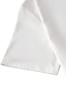 Talla Grande, Camiseta de Algodón de Manga Corta con Estampado de Líneas Abstractas Entrelazadas para Mujer, Cuello Redondo, Estilo Casual - Blanco - Ver 3