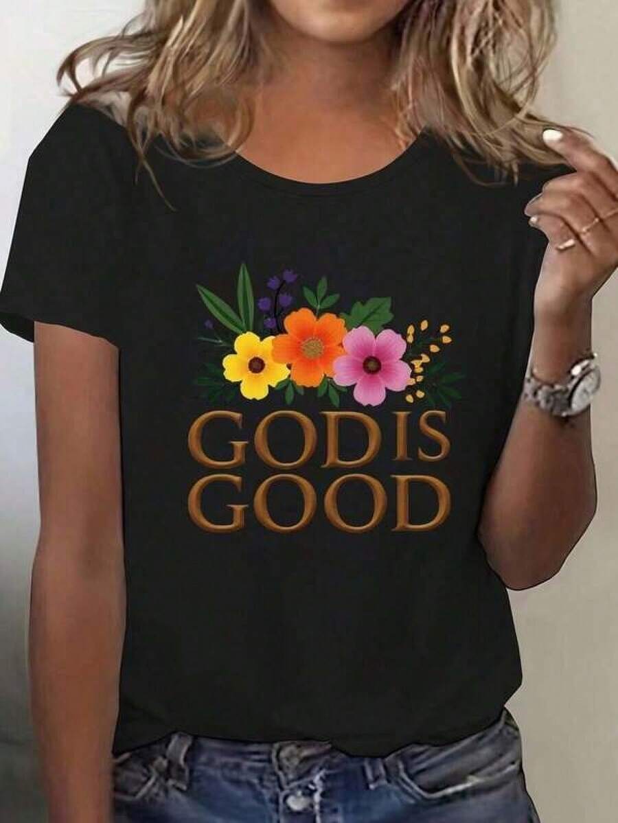 mujer Camiseta de manga corta 100% algodón con estampado floral mexicano brillante y cuello redondo para mujer, adecuada para primavera y verano, informal y versátil, top cómodo, tejido de punto suave, imprescindible para festivales de música.Ropa infantil - Negro - Ver 1