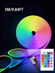 1pc RGB Neon LED Silicone Flexible Light Strip, With 24-Key Remote Control, Dimmable And Color Changing, Suitable For Indoor And Outdoor Christmas Decoration, USB LED Light Strip For Living Room, 1m 5m 10m, 5V Remote Control Light For TV Background Lighting RGB Night Light - Multi-color light - View 14