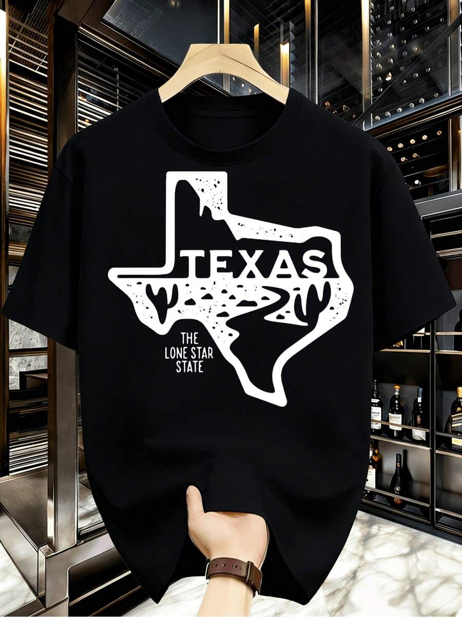 Texas Pride Lone Star T-Shirt For Men And Women, Short Sleeve Black Graphic Tees, Limited Edition, Stylish Summer Clothing For Casual Everyday Wear, Spring And Summer Clothes, Modern, Printed. A Short-Sleeved T-Shirt Suitable For Home, Everyday Wear, Parties, And Travel; Perfect As A Gift For Friends Or Family. - 黑色 - 查看 1