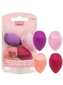 4 buah Spons Mini Miracle Skin Real Techniques, Spons Makeup Kecil, Cocok untuk Alas Bedak dan Concealer, Ukuran Mini untuk Mata dan Detail, Portabel untuk Perjalanan, Makeup Alami, Bebas Lateks - Berwarna merah muda - View 1