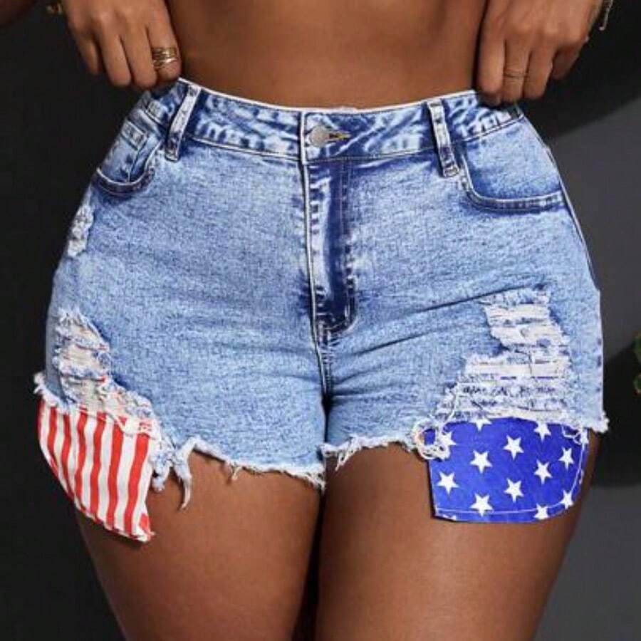 Slayr Plus Size Women 4th Of July Sexy Stretch Denim Super Short Shorts, Blue Women Summer Clothing Women Clothes Woman Summer Clothes Women Bottoms Women Jeans Plus Size - Lavado ligero - Ver 1