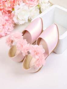 New Sweet Princess Shoes For Girls, Spring/Summer Fashion Pink Lace Flower Design Flat Shoes - Pink - View 9