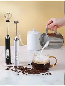 1件裝手持式電動奶泡器，黑白配色，適用於咖啡、牛奶、雞蛋、熱巧克力，附2個可替換不鏽鋼攪拌頭，3段速度調節，USB充電 - 彩色 - 查看 7