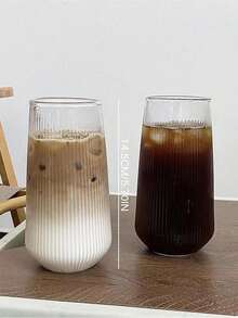 1个条纹透明咖啡杯，复古条纹玻璃杯，无吸管条纹玻璃杯，饮料杯，复古玻璃器皿，不易碎无柄玻璃杯，适用于饮用水、牛奶、燕麦片、茶、果汁、早餐、咖啡、饮料等。 - 彩色 - 查看 8