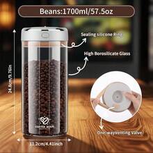 Vakuum Aufbewahrungsbehälter Kaffee Bohnenbehälter, Vakuum-Verschluss Vorratsglasluftdichte Vorratsdose transparent mit CO₂ Ventil, Zeitanzeige einstellbar, Frischhaltebox multifunktional für Küche, Büro, Café, stilvolle Geschenkidee - Weiss - Übersicht 1