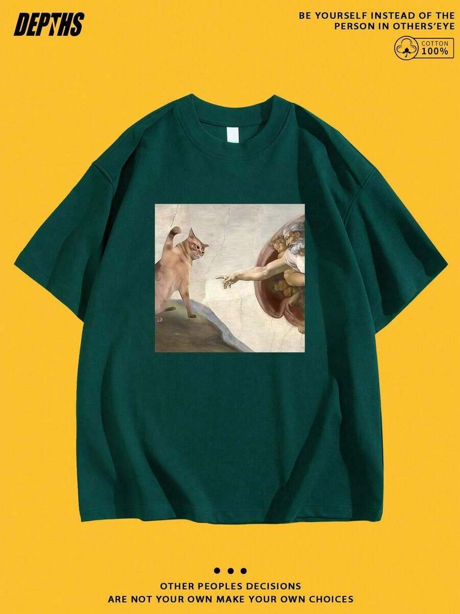 New Summer 2026 Collection, Unisex Styles, Crew Neck T-Shirt With Creative And Fun Cartoon Print, Pure Cotton Short Sleeve, Casual Style For Everyday Wear, Sizes: S–7XL | Ships In 24 Hours. Women's T-Shirt With Print. - 綠色 - 查看 1
