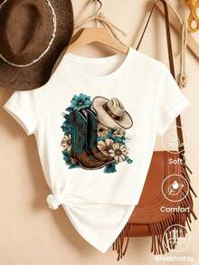 Camiseta de manga corta de moda para primavera y verano de 2026, hecha en México, 180 gramos. Estampado de dibujos animados, modelo de pareja, apta para uso interior o exterior. Cuello redondo, unisex, ideal para oficina y ocio. Paquete de una sola pieza. Camiseta de algodón para comodidad diaria. - Blanco - Ver 6