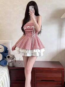 Women Short Dresses - Red - View 2