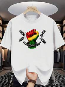 Camiseta de hombre con diseño "Unity Power" - Cuello redondo, estilo casual de verano, manga corta, con un diseño de puño y colores , que simboliza la unidad contra la discriminación. - Blanco - Ver 1