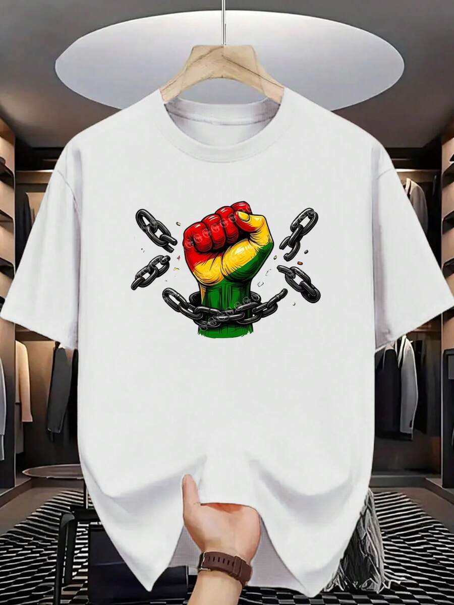 Camiseta de hombre con diseño "Unity Power" - Cuello redondo, estilo casual de verano, manga corta, con un diseño de puño y colores , que simboliza la unidad contra la discriminación. - Blanco - Ver 1