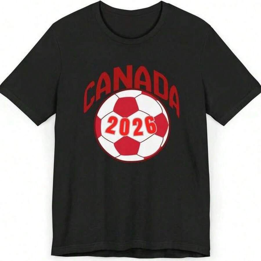 2026 World Cup T-Shirt For USA, Canada, And Mexico Soccer Fans. 220g Cotton T-Shirt, Loose Fit, Unisex, Maximum Comfort, Suitable For All Body Types, Whether Women Or Men. Durable, High-Quality Fabric, Suitable For All Body Types, Soft To The Touch, Yet Durable. Breathable Tops For Women. Women's Fall Outfits, Vacation Outfits, Women's Halloween Costumes - 黑色 - 查看 1