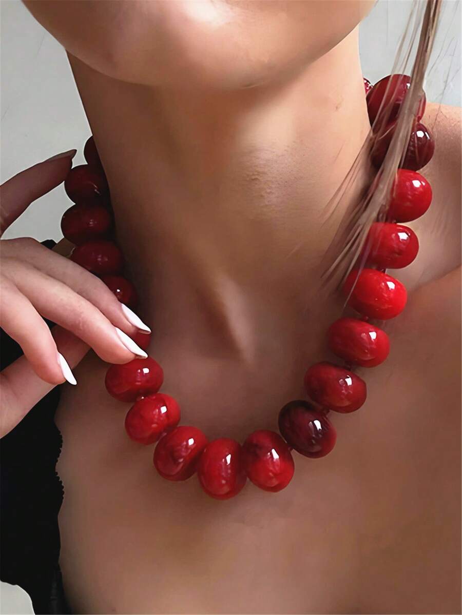 1 chiếc vòng cổ hạt nhựa màu sắc rực rỡ phong cách Bohemian, vòng cổ hạt lớn, toát lên vẻ sang trọng, phù hợp cho phụ nữ đeo hàng ngày và đi nghỉ hè.