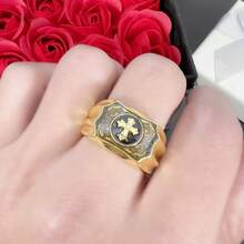 Nhẫn hình thánh giá bằng đá mã não đen 18k, biểu tượng của niềm tin và sức mạnh, nhẫn đá khối kiểu Âu và Mỹ thời trang. - Nhẫn hình thánh giá [Vàng] - Xem 3