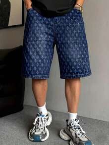 Men's Fashionable Crochet Denim Shorts - Dark Wash - View 4