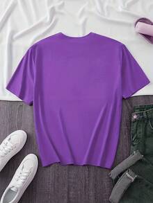 Plus Size - Plus Size - White Day, Exquisite Heart Design, Elegant Short Sleeve T-Shirt With Round Neck Print, Plus Size Women's Clothing, Women's Apparel - 紫色 - 查看 2