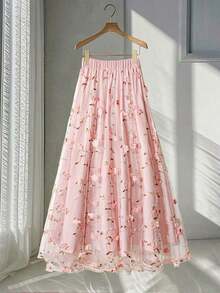 Flora Isola Flora Isola Falda A-Line elegante de mujer con bordado de flores 3D en malla para primavera/verano - Rosa 3 - Ver 2