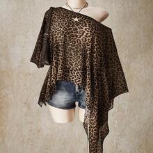 ICON Plus Size Retro Sexy Casual Beach Vacation Millennial Style Y2K Fashion Individual Modern Urban Avant-Garde Bold Music Festival Bohemian Style Leopard Print Asymmetrical Hem Loose Top, Going Out Tops - Gris - Ver 2