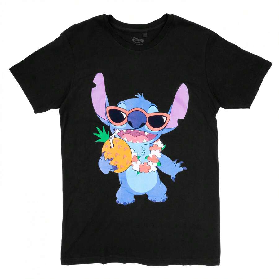Lilo & Stitch - Stitch Pineapple T-Shirt - 黑色 - 查看 1