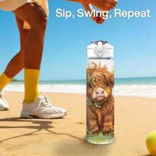 1pc/5pcs 750ml Bohemian Highland Cow Floral Print Water Bottle - Reusable Travel Cup, Portable Sports Water Bottle, Leak-Proof Travel Cup, Fashionable Daily Drinking Bottle, Cute Animal And Wildflower Pattern Cute Style Farm Ranch Iced Coffee - Brown-bohemian Highland Cattle - View 10
