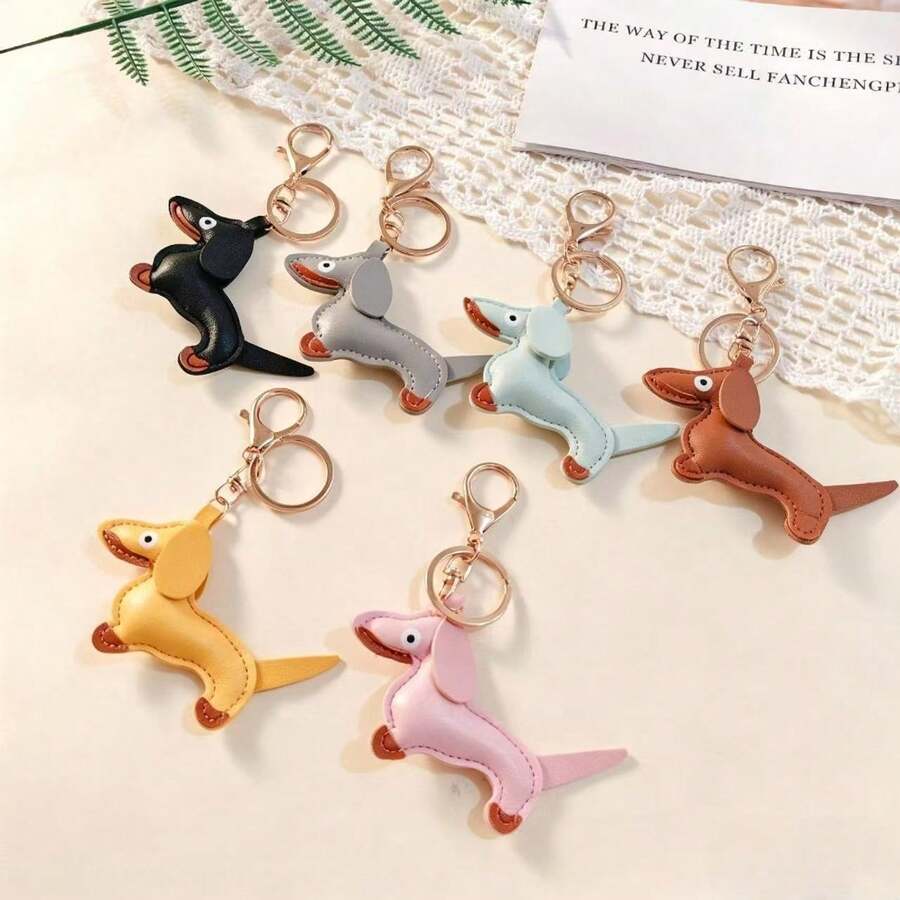 1pc Cute Cartoon Dachshund Dog Leather Keychain, Bag Charm Decor Car Accessories Halloween Accessories Teachers Day Christmas Gift Ideas Bag Accessories Lanyards With Id Holder Car Accessories Bag Charms Car Accessories Friend Sister - Multicolor - View 1