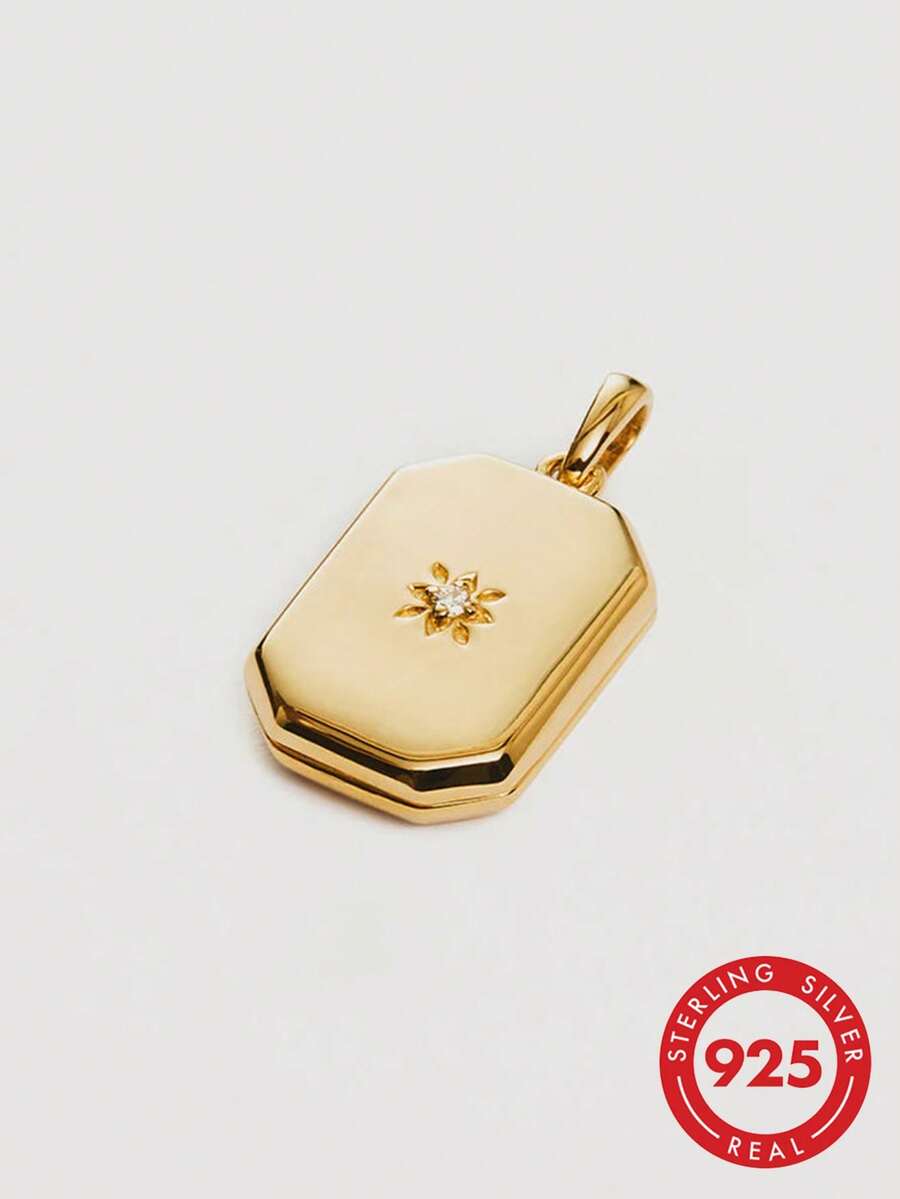独特简约925纯银方形星形锆石镶嵌吊坠，女士项链配饰 - Square Pendant - 查看 1