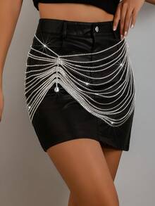 1pc Elegant Teardrop Tassel Waist Chain, Bridal Wedding Beach Party Body Jewelry, Fashionable Women Accessory - Silver - View 1