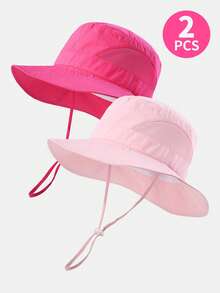 2pcs Kids' Lightweight Quick-Dry Large Brim Mesh Bucket Hat With Drawstring, Suitable For Boys And Girls Outdoor Activities In Summer - 2PS - View 15