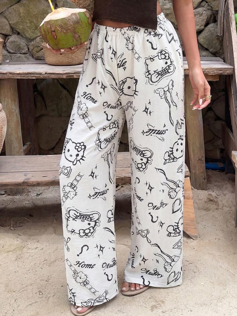 SANRIO 1pc Hello Kitty Women's Cute Printed Casual Pants, Comfortable Home Wear For Spring, Summer, Autumn