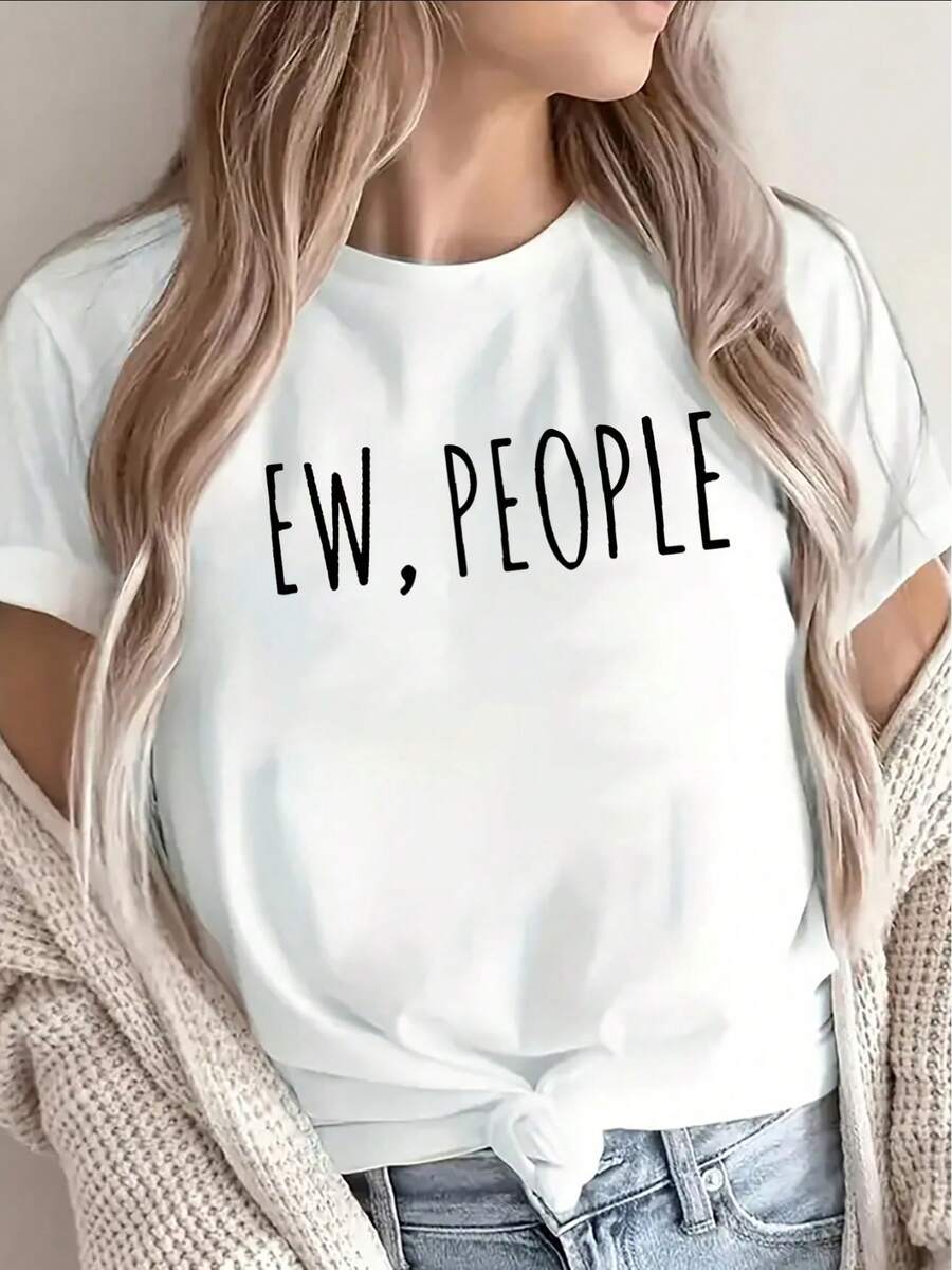 Camiseta de manga corta ligera y duradera con un divertido diseño de personas, perfecta para uso casual en la cocina, la sala de estar o al aire libre, que ofrece un ajuste cómodo para las actividades diarias. - Blanco - Ver 1