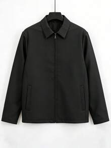 Chaqueta con cuello para hombres, deportiva y casual con cremallera, cortavientos ligero, adecuado para uso al aire casual en primavera/otoño, diseño delgado, funcional urbano, estilo formal y casual - Negro - Ver 2